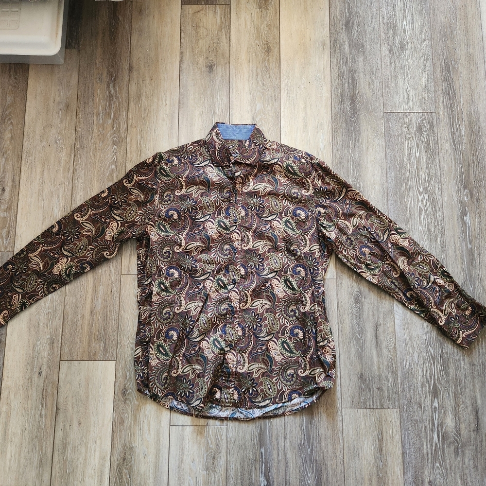 SOLD Tasso Elba Men's Paisley Brown Button Up Shirt